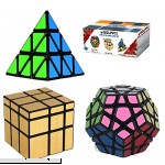 Squaad Magic Cube Set of 3 Popular Cubes bundles- Pyraminx Pyramid 3-d Puzzle cube Megaminx Cube and Gold Mirror Cube  Black Great Entertainment For Adults and Kids  B01JB1NP9Q